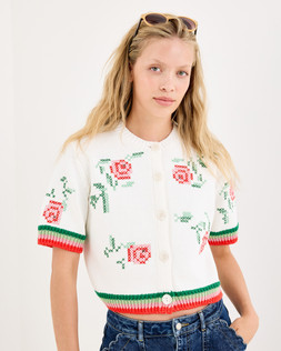 White Floral Cross Stitch Short Sleeve Cardigan £70 €91