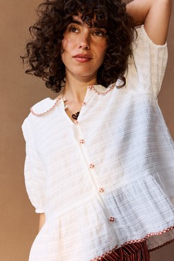 White Textured Gingham Collar Blouse £58