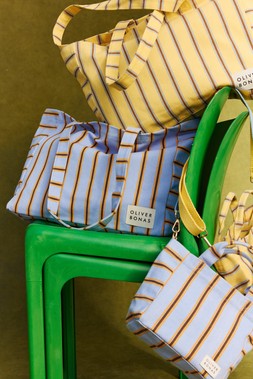 Yellow & Blue Striped Logo Fabric Tote Shopper Bag £26 €34