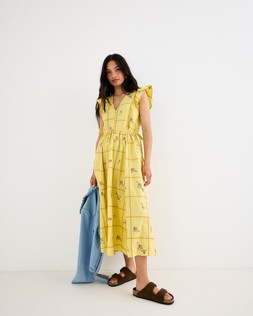 Yellow Floral Cross Stitch Embroidered Midi Dress £95 €125