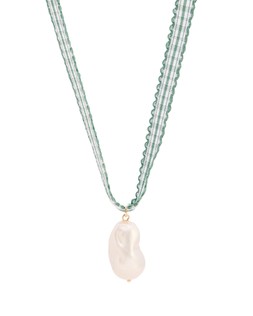 Nancy Green Gingham Ribbon & Faux Pearl Necklace £19.5