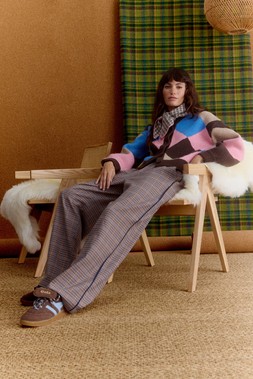 Brown & Blue Checked Wide Leg Jogger Trousers £68 1953152