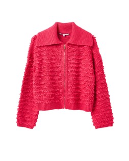 Hot Pink Loop Zip Up Collared Knitted Bomber Jacket £72