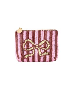 Striped Pink & Burgundy Bow Beaded Pouch £25