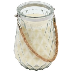 B&M GARDEN SS26 // NATURAL GARDEN // LARGE FACTED GLASS CANDLE WITH ROPE HANDLE // £12 //