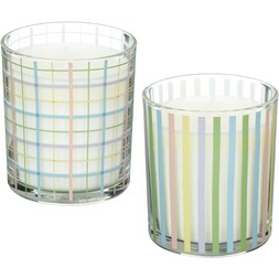 B&M HOME SS26 // EASTER // TARTAN PRINT GLASS CANDLE // £4 EACH //