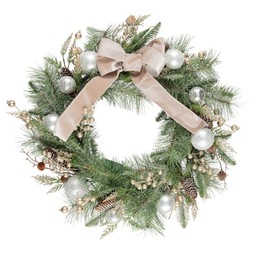 PRE LIT 70CM FROSTED WREATH WITH champangne BOW £30 (437030)