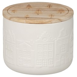 SCANDI HOUSES CERAMIC CANDLE WITH WOODEN LID £5 (411848)