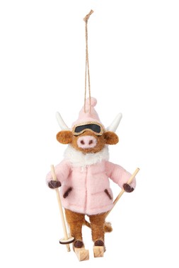 Felt Skiing Cow Hanging Dec