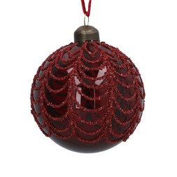 Antique red beaded swirl glass bauble