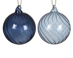 Blue glass clear with swirl 2 col ass baubles