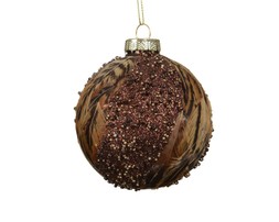 Glass bauble with brown feather and beads