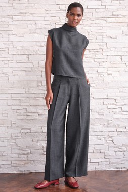 High Neck Sleeveless Top £20, Tailored Wide Leg Trousers £25