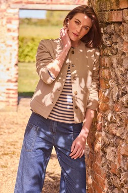 Lightweight Jacket £24, Stripe Jersey Top £18, Barrel Leg Jeans £24