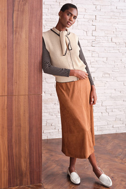 Neck Detail Knit Top £16, Long Sleeve Turtle Neck Top £8, Suedette Panelled Skirt £24 1