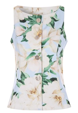 Womens Blue Floral Textured Button Waistcoat Top £20