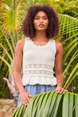 Womens Cream Crochet Peplum Jumper Vest Top £14.40