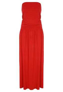 Womens Red Ruched Bandeau Dress £22