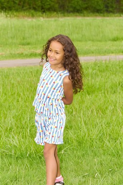 Younger Girls Blue Stripe Peplum Top and Shorts Set £8 3