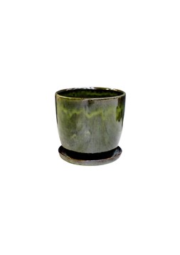 OUTDOOR GREEN GLAZE POT AND SAUCER 20CM D22CM &pound;24.99