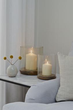 Amelia Ribbed Glass Wooden Candle Holder H23Cm D20Cm &pound;59.99