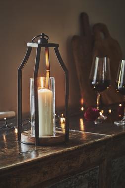 Felicity Circular Base Lantern In Acacia Wood:Black H30Cm W14Cm &pound;44.99