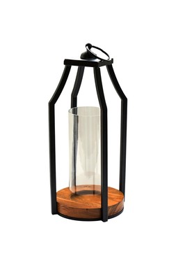 FELICITY CIRCULAR BASELANTERN IN ACACIA WOOD:BLACK H44CM W20CM £59.99