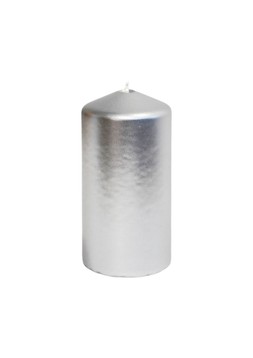 FESTIVE SILVER PILLAR CANDLES 6X12CM £5.99