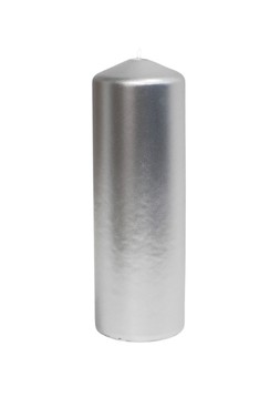 FESTIVE SILVER PILLAR CANDLES 6X18CM £7.99