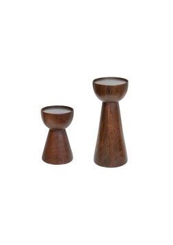 Harvey Walnut Wooden Candle Holders Set Of 2 &pound;54.98
