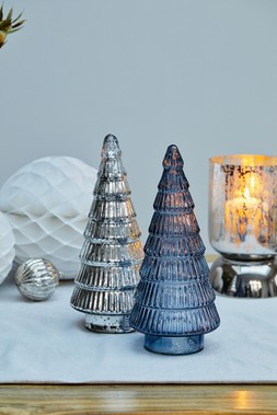 Juniper Blue Glass Tree H31Cm D14Cm &pound;29.99, Juniper Silver Glass Tree H31Cm D14Cm &pound;29.99