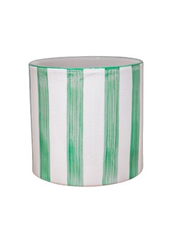 PAROS GREEN PAINTED STRIPE PLANTER H14CM D15CM £14.99