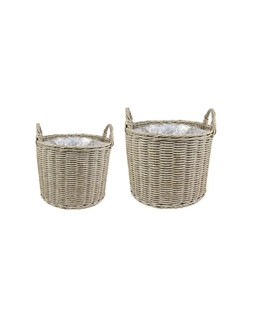 POLYRATTAN SET OF TWO LINED PLANTERS NATURAL &pound;79.98 (165335S2)