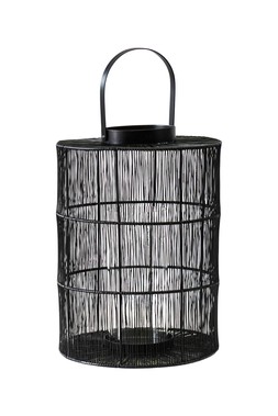 PORTOFINO WIREWORK LANTERN WITH GLASS INSERT BLACK H34CM W24CM &pound;69.99 (PFLB34)
