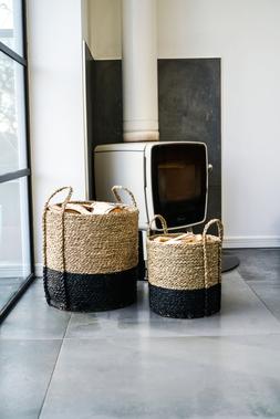 Seagrass Log & Kindling Basket, Black, Set Of 2 &pound;129.98