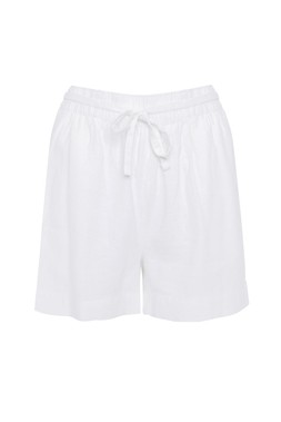 White Linen Blend Tie Waist Shorts