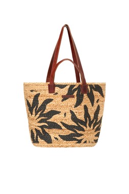 Natural with Black Sunstar Straw Basket Bag