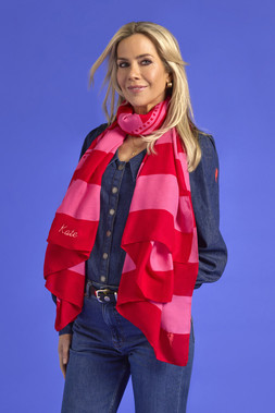 Scamp & Dude x Kate Lawler Pink with Red Stripe Charity Super Scarf