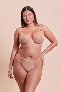 SMOOTHIE LACE LATTE MOULDED BALCONY BRA £38 €57 USD$71 CAD$87 AUD$91.95 & BRAZILIAN BRIEF £16 €25 USD$28 CAD$30 AUD$32.95