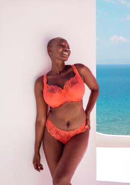 Lovelace, Side Support Balcony Bra, Coral/Blush, £32.00, US$63.00, CA$80.00, €48.00, A$80.00, Lovelace, Brazilian Brief, Coral/Blush, £17.00, US$35.00, CA$40.00, €26.00, A$40.00