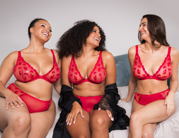 PUCKER UP DEEP LIPSTICK RED PLUNGE BRA £32 €48 & BRAZILIAN BRIEF £16 €25