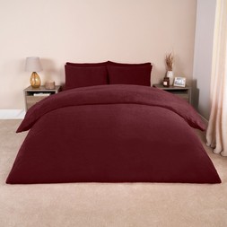 Brentfords Teddy Fleece Duvet Cover Set - Burgundy - Double - £19