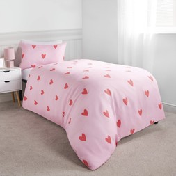 OHS Gingham Heart Reversible Duvet Cover Set - Coral/Pink - £11