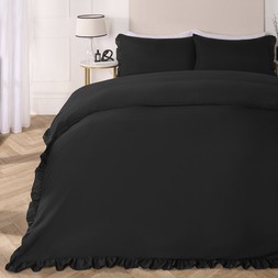 OHS Frill Edge Duvet Cover Set - Natural - £13