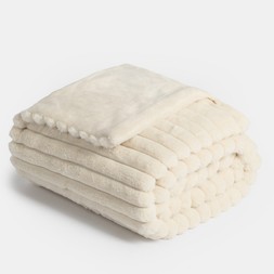 OHS Faux Fur Thick Ribbed Throw - Natural-£16