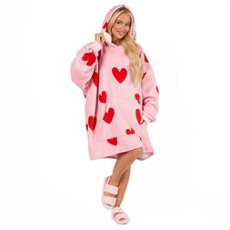 Dreamscene Heart Print Hoodie Blanket - Pink &pound;14