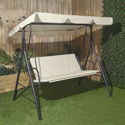 OHS 3 Seater Swing Bench With Canopy - Cream - £91