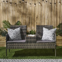 OHS 2 Seater Garden Rattan Companion Bench Table Set - Grey - £152