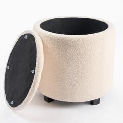OHS Boucle Button Top Storage Ottoman - Cream-£42