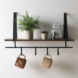 OHS Wooden Shelves with Hook - Black/Brown - £15